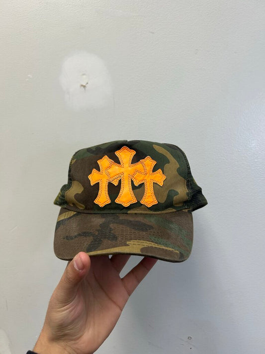 Preowned Chrome Hearts Camo Orange Cross Patch Trucker