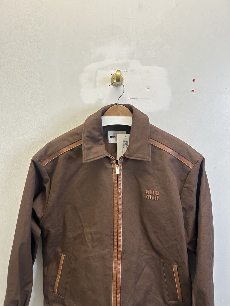Preowned Miu Miu Canvas Leather Brown Work Jacket size 48(XL)