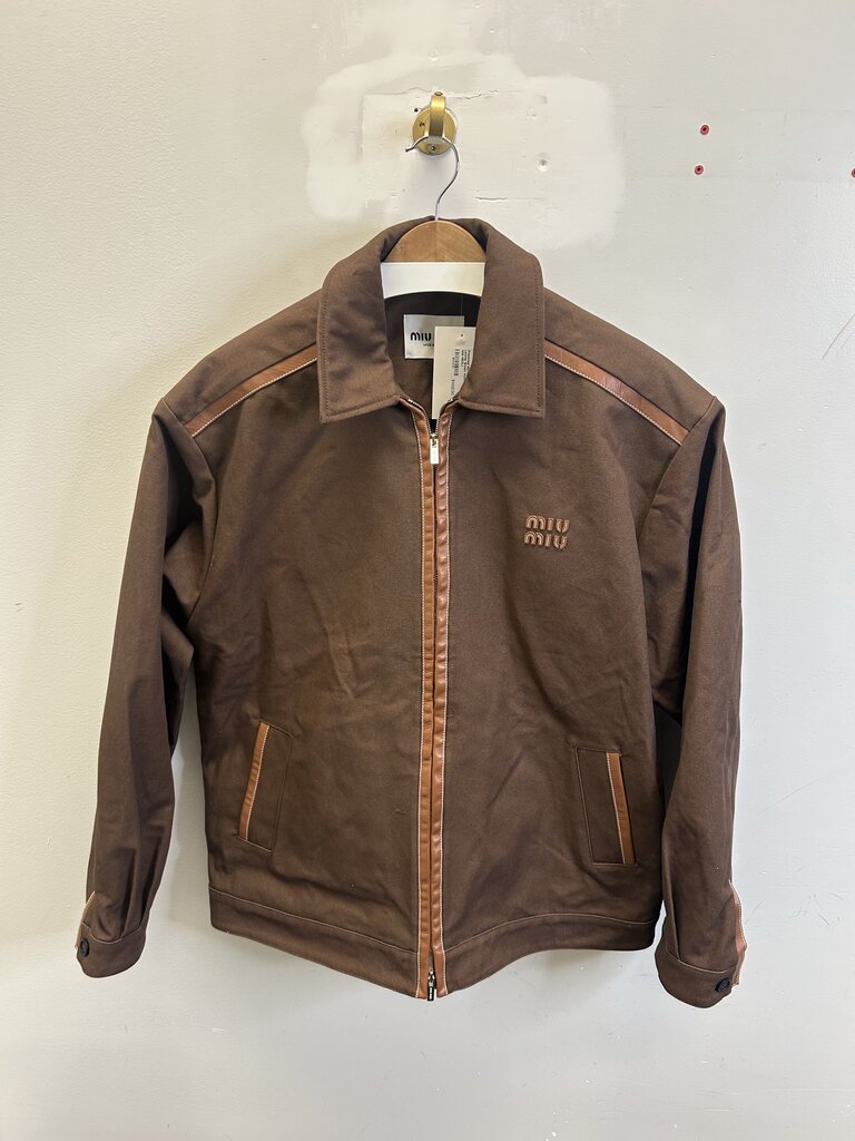 Preowned Miu Miu Canvas Leather Brown Work Jacket size 48(XL)