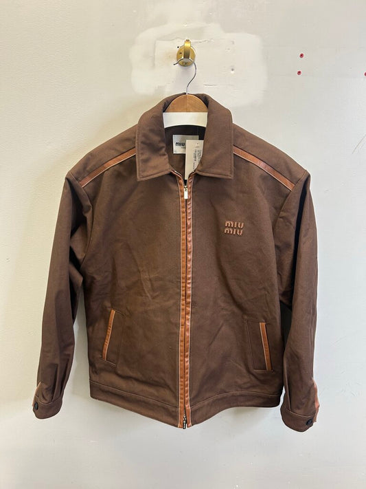 Preowned Miu Miu Canvas Leather Brown Work Jacket size 48(XL)