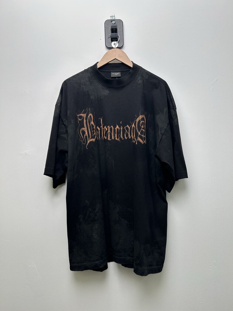 Preowned Balenciaga Bleach Logo Mud Black Tee sz.S (Fits M-L)