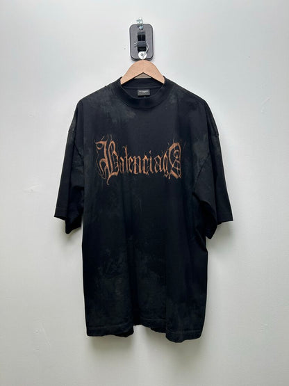 Preowned Balenciaga Bleach Logo Mud Black Tee sz.S (Fits M-L)