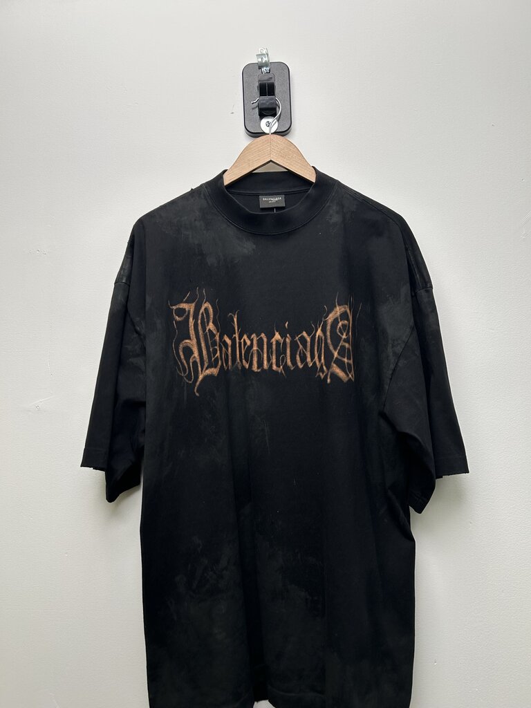 Preowned Balenciaga Bleach Logo Mud Black Tee sz.S (Fits M-L)