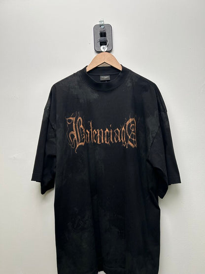 Preowned Balenciaga Bleach Logo Mud Black Tee sz.S (Fits M-L)