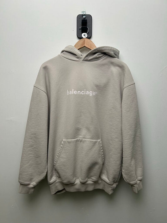 Preowned Balenciaga Grey White Logo Hoodie Size M