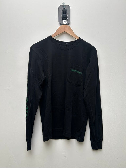 Preowned Chrome Hearts Green Yellow Cross Back Logo Black Longsleeve sz.M