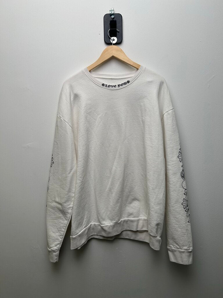 Preowned Chrome Hearts Black Love You Neck Logo White Crewneck sz.XXL