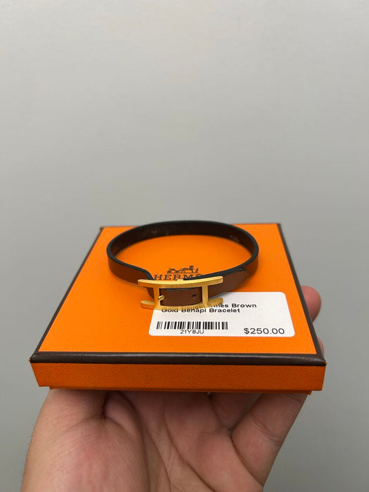 Preowned Hermes Brown Gold Behapi Bracelet
