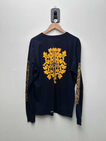 Preowned Chrome Heart Navy Yellow Floral Dagger Tee size XL