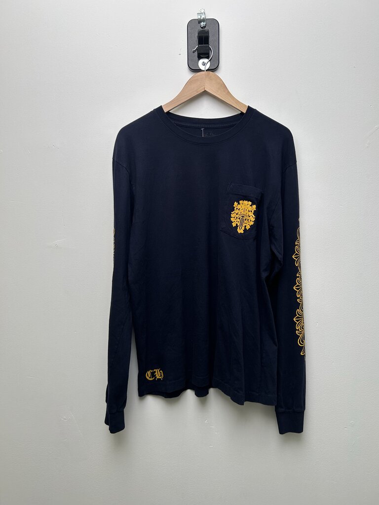 Preowned Chrome Heart Navy Yellow Floral Dagger Tee size XL