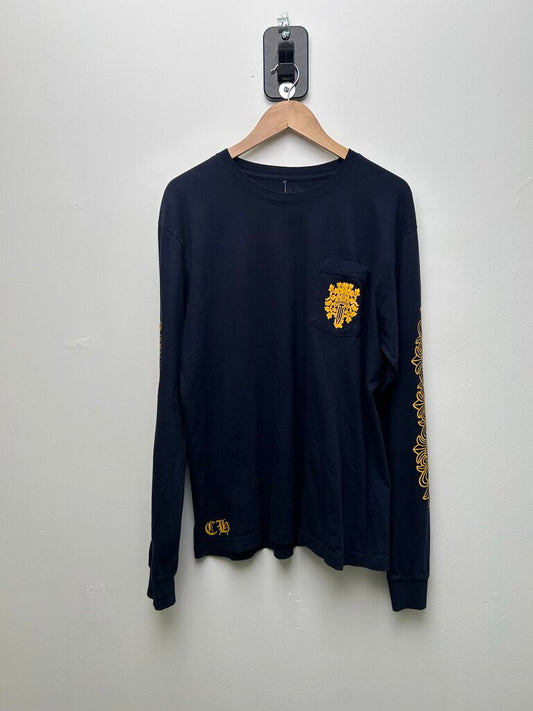 Preowned Chrome Heart Navy Yellow Floral Dagger Tee size XL