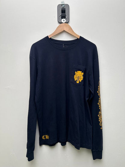 Preowned Chrome Heart Navy Yellow Floral Dagger Tee size XL