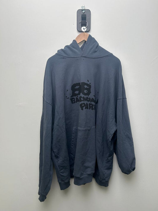 Preowned Balenciaga BB Paris Navy Hoodie Size 1 (XXL)