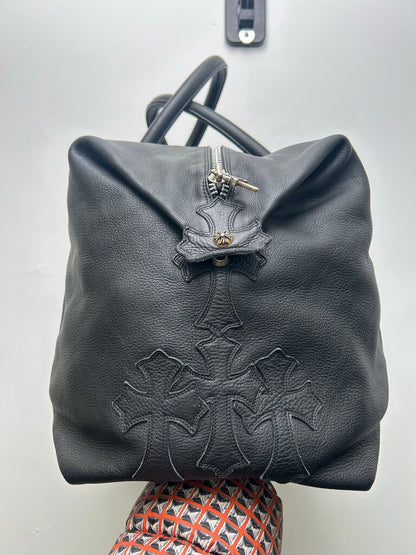 Chrome Hearts Black Leather Weekend Patch Bag