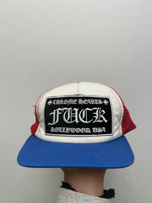 Preowned Chrome Heart Red White Blue Fuck Hat