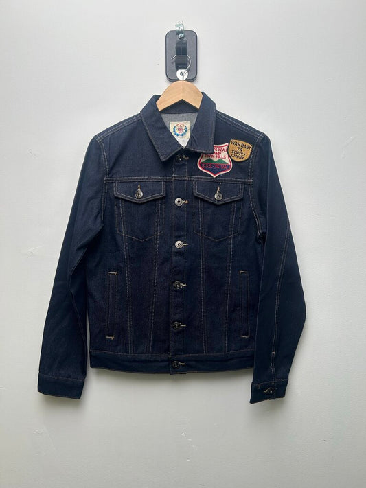 New 74 Is War Navy Patch Supply Denim Jacket sz.L