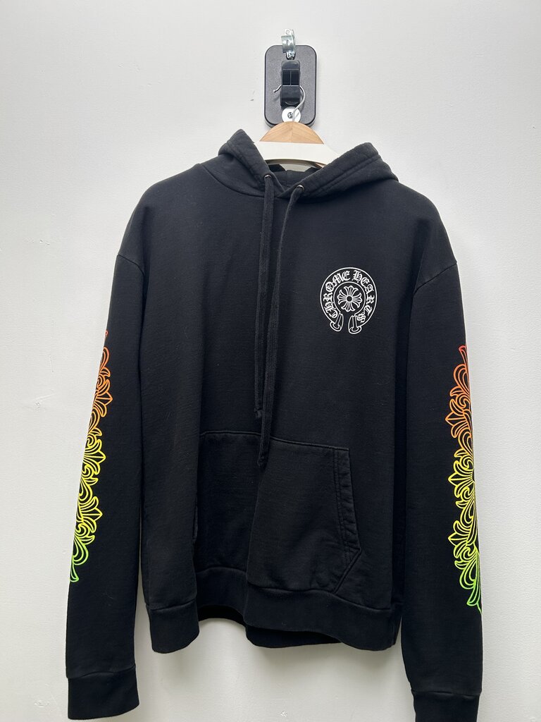 Preowend Chrome Heart Gradient Floral Logo Black Hoodie size M