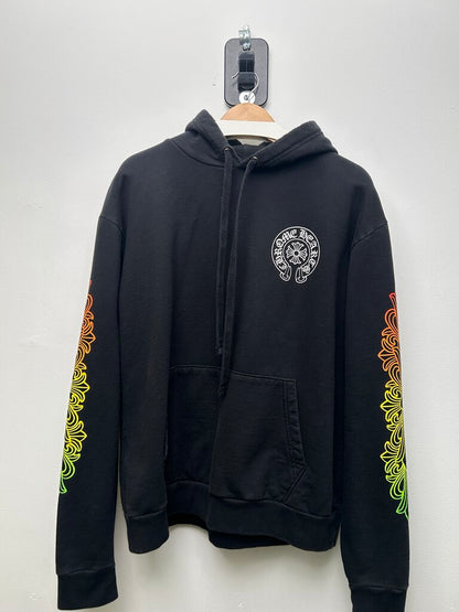 Preowend Chrome Heart Gradient Floral Logo Black Hoodie size M