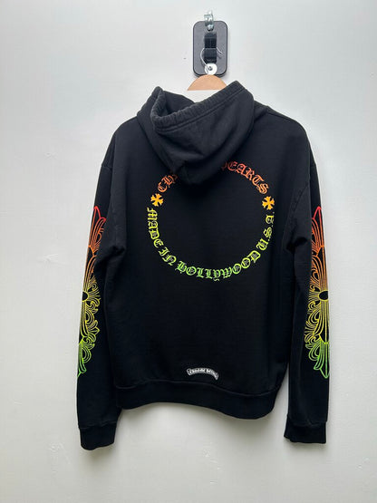 Preowend Chrome Heart Gradient Floral Logo Black Hoodie size M