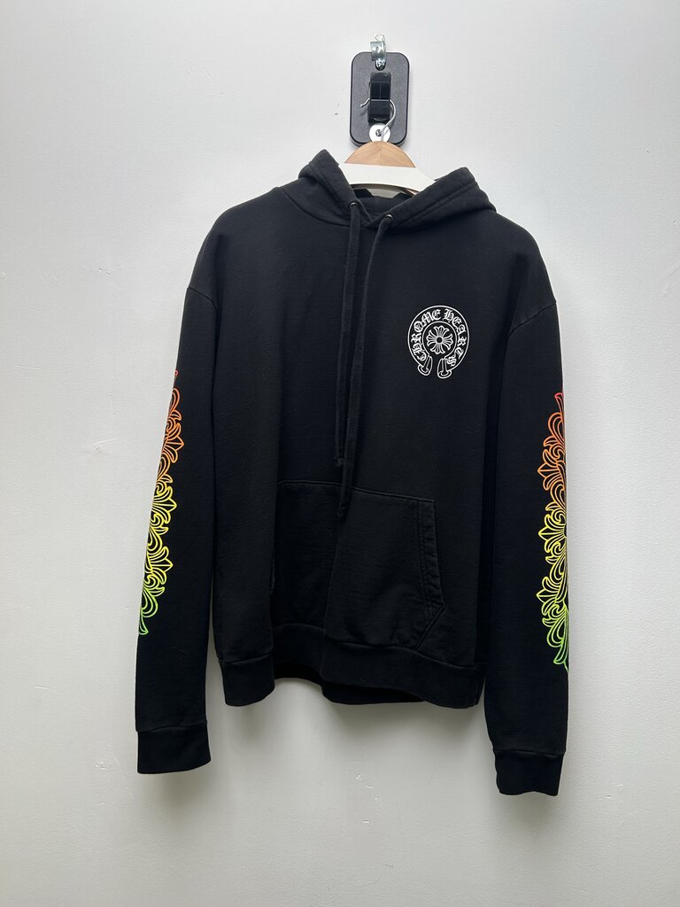 Preowend Chrome Heart Gradient Floral Logo Black Hoodie size M