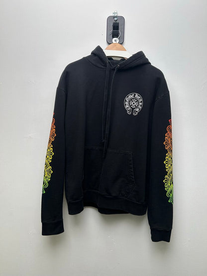 Preowend Chrome Heart Gradient Floral Logo Black Hoodie size M