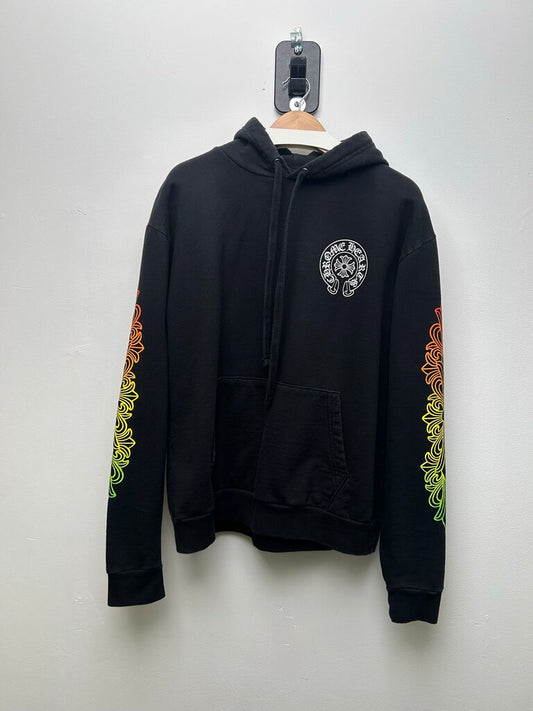 Preowend Chrome Heart Gradient Floral Logo Black Hoodie size M