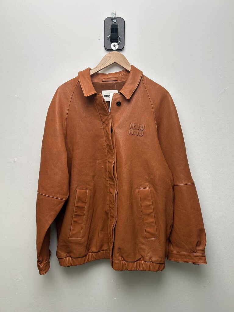 Preowned Miu Miu Leather Orange Jacket Size Large