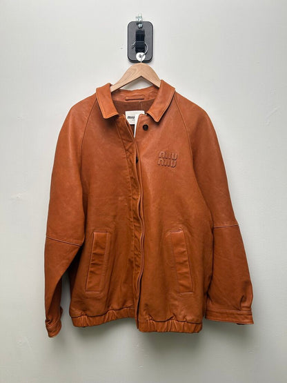 Preowned Miu Miu Leather Orange Jacket Size Large