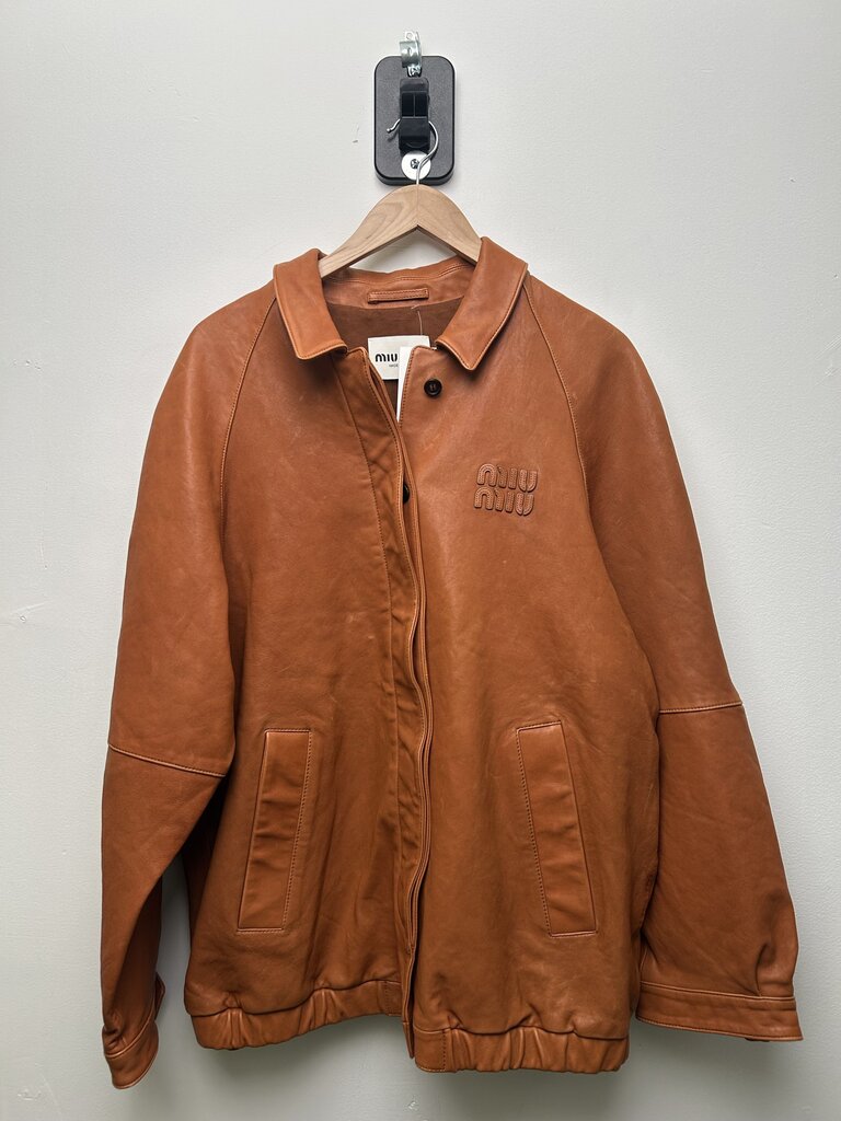 Preowned Miu Miu Leather Orange Jacket Size Large