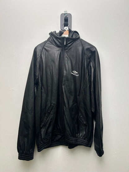 Preowned Balenciaga 3B Hooded Leather Jacket Size XXL