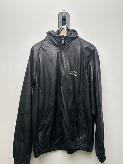 Preowned Balenciaga 3B Hooded Leather Jacket Size XXL
