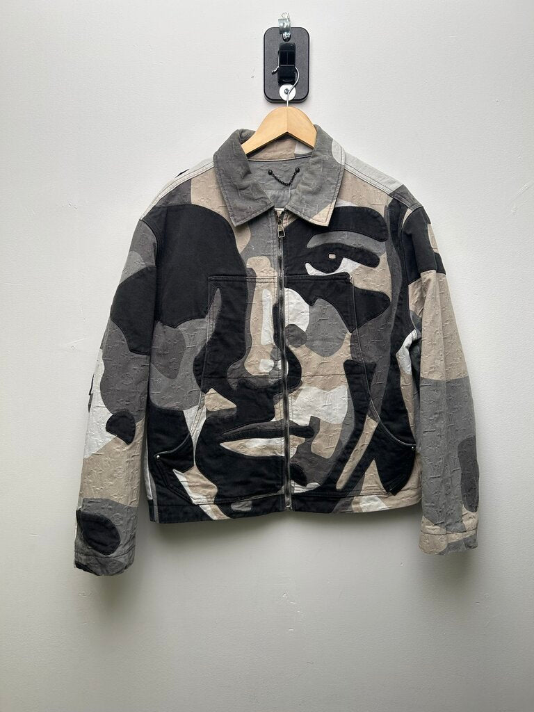 Preowned Louis Vuitton Kid Super Monogram Grey Black White Denim Jacket size M/L