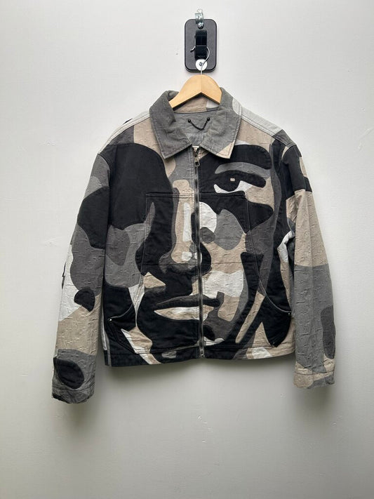 Preowned Louis Vuitton Kid Super Monogram Grey Black White Denim Jacket size M/L