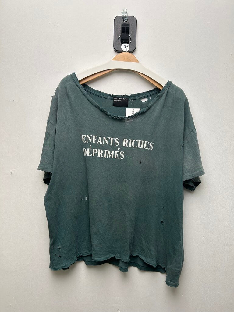 ERD Chest Logo Distressed Bleach Green Tee sz.XL