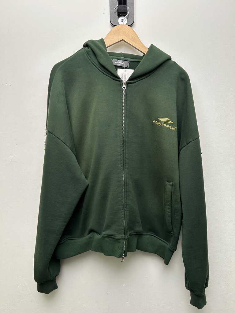 Preowned HMDD Green Rhinestone Zip Up Sz.Medium