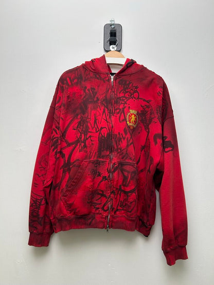 Balenciaga Red Graffiti Distressed Skater Zip sz.M