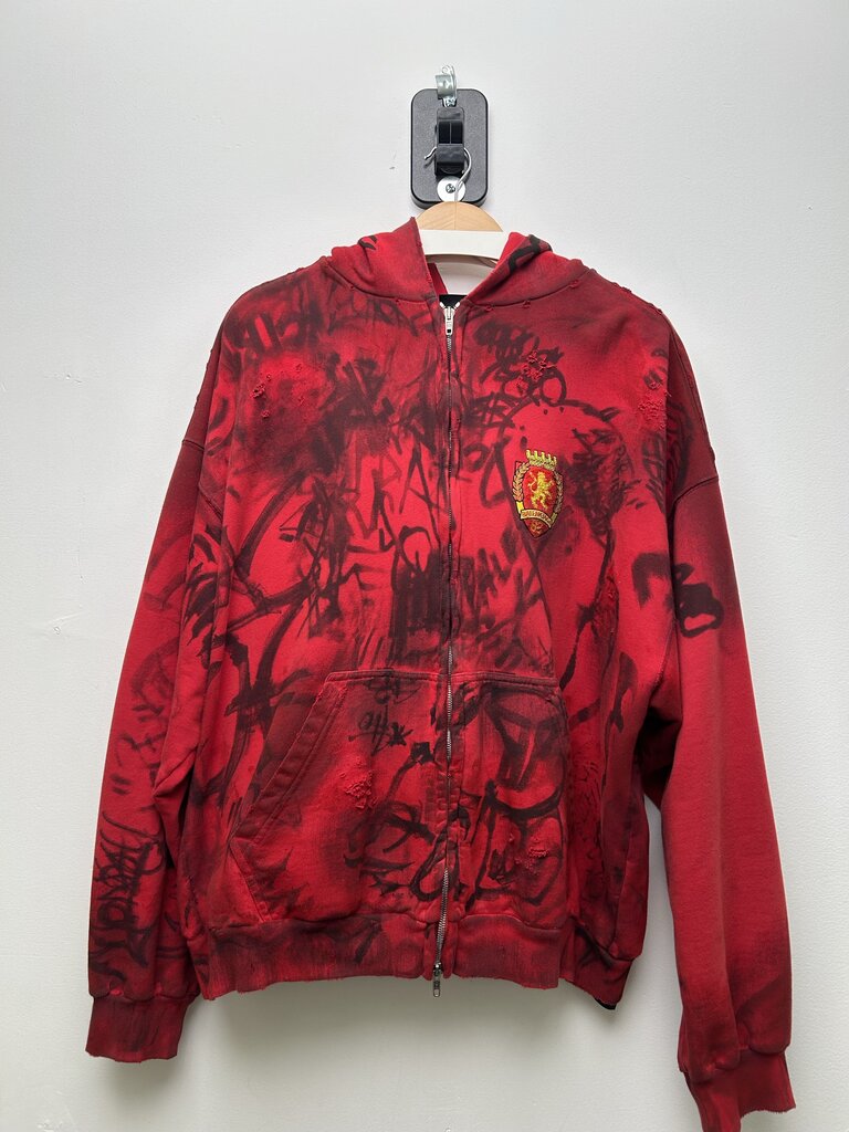 Balenciaga Red Graffiti Distressed Skater Zip sz.M