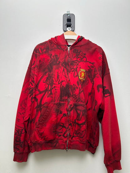 Balenciaga Red Graffiti Distressed Skater Zip sz.M