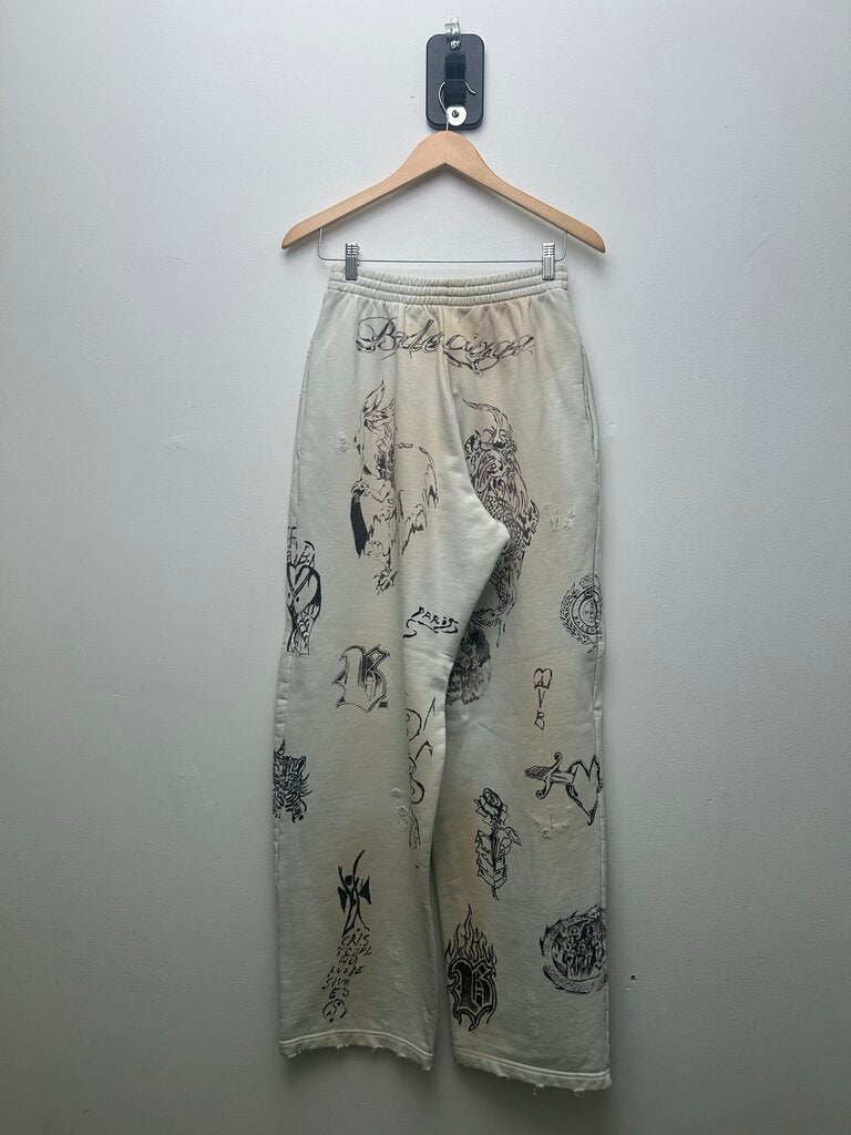 Preowned Balenciaga Cream Tattoo Sweatpants Size XS