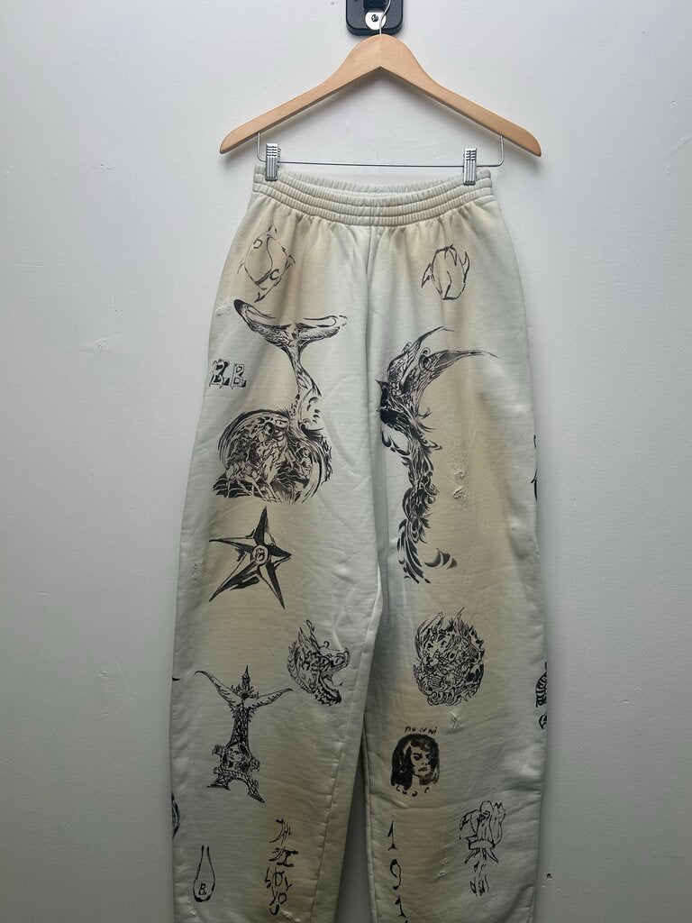Preowned Balenciaga Cream Tattoo Sweatpants Size XS