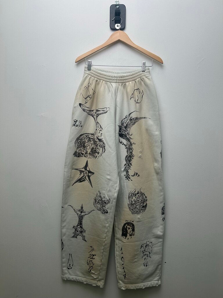 Preowned Balenciaga Cream Tattoo Sweatpants Size XS
