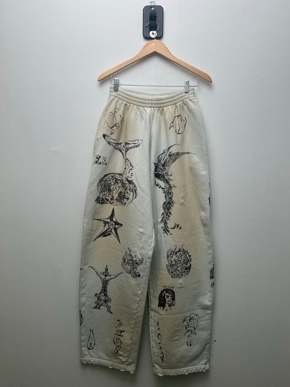 Preowned Balenciaga Cream Tattoo Sweatpants Size XS