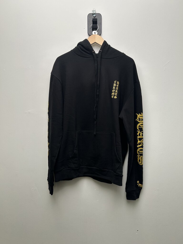 New Chrome Hearts Black Gold Vertical Logo Hoodie Size Large
