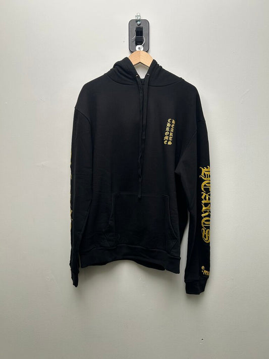 New Chrome Hearts Black Gold Vertical Logo Hoodie Size Large