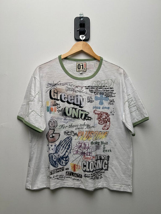 New Greedy Unit AOP Ringer Tee size M