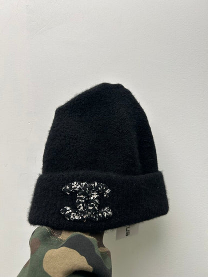 Chanel Black Glitter Beanie