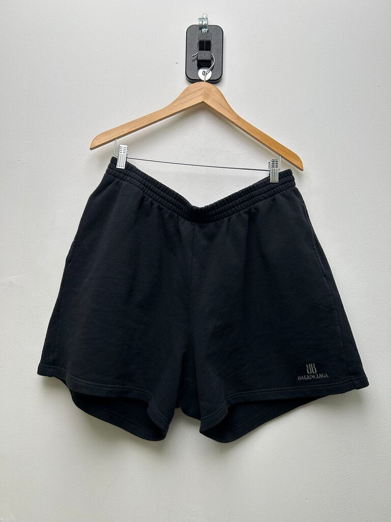 Preowned Balenciaga BB Black Grey Logo Shorts Sz.M