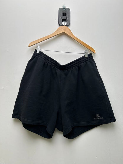 Preowned Balenciaga BB Black Grey Logo Shorts Sz.M