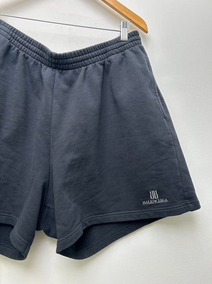 Preowned Balenciaga BB Black Grey Logo Shorts Sz.M