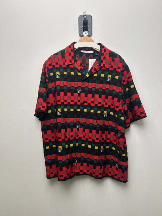 Louis Vuitton Damier Red Brown Green Button Up size 2XL